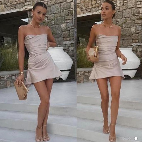 HOUSE OF CB 'Jasmine' Oyster cream Draped Strapless Corset Dress NWOT size L‎ - Picture 1 of 11